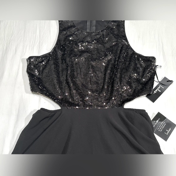 Lulus Life Illuminated Black Sequin Cutout Skater Dress Size L NWT Homecoming - Picture 6 of 13